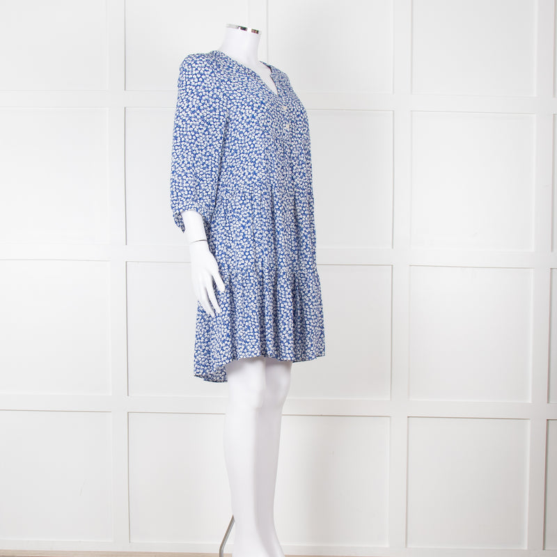 Gerard Darel Blue and White Leaf Print Mini Dress