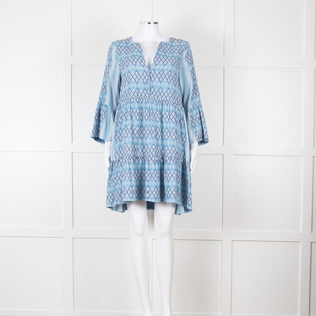 Cecilie Copenhagen Blue Woven Chevron Pattern Mini Dress