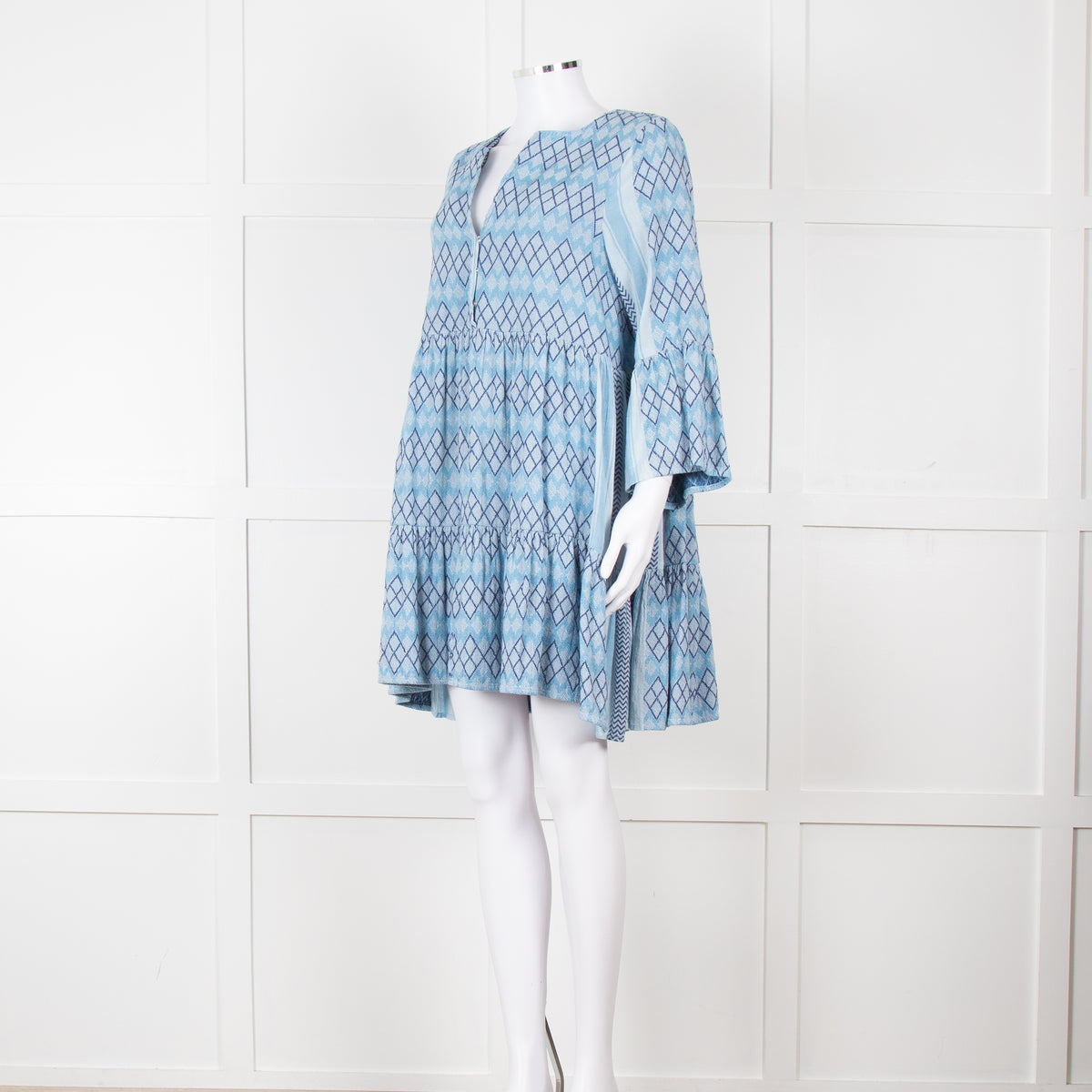 Cecilie Copenhagen Blue Woven Chevron Pattern Mini Dress