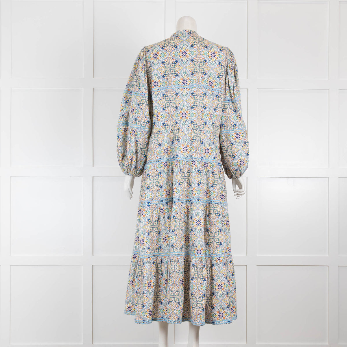 Catherine Prevost Cream Blue Floral Cotton Midi Dress