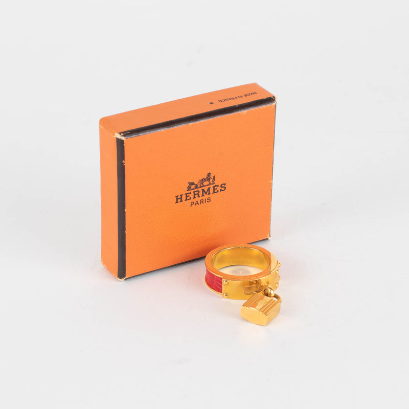Hermes Gold Red Kelly Cadena Leather Scarf Ring