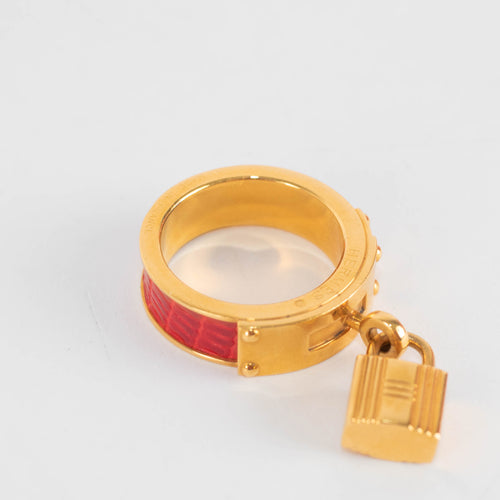 Hermes Gold Red Kelly Cadena Leather Scarf Ring