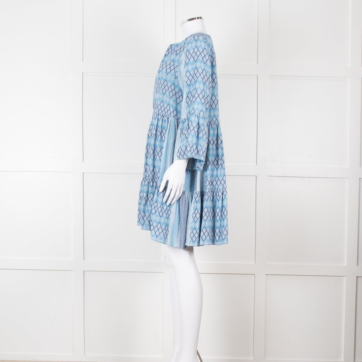 Cecilie Copenhagen Blue Woven Chevron Pattern Mini Dress