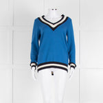 Claudie Pierlot Blue V Neck Jumper With Stripe Detail