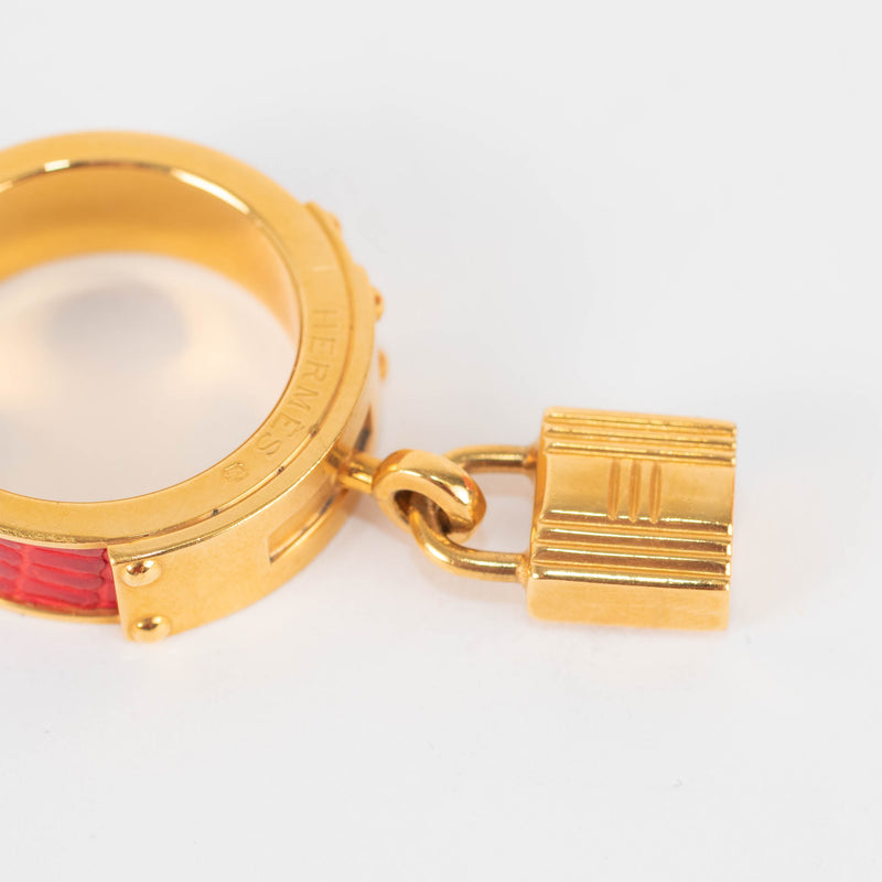 Hermes Gold Red Kelly Cadena Leather Scarf Ring