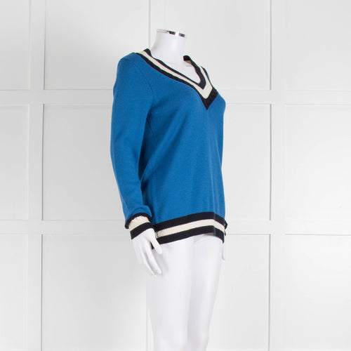 Claudie Pierlot Blue V Neck Jumper With Stripe Detail
