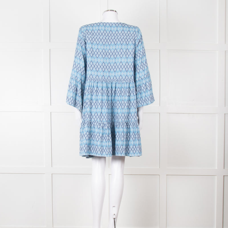 Cecilie Copenhagen Blue Woven Chevron Pattern Mini Dress