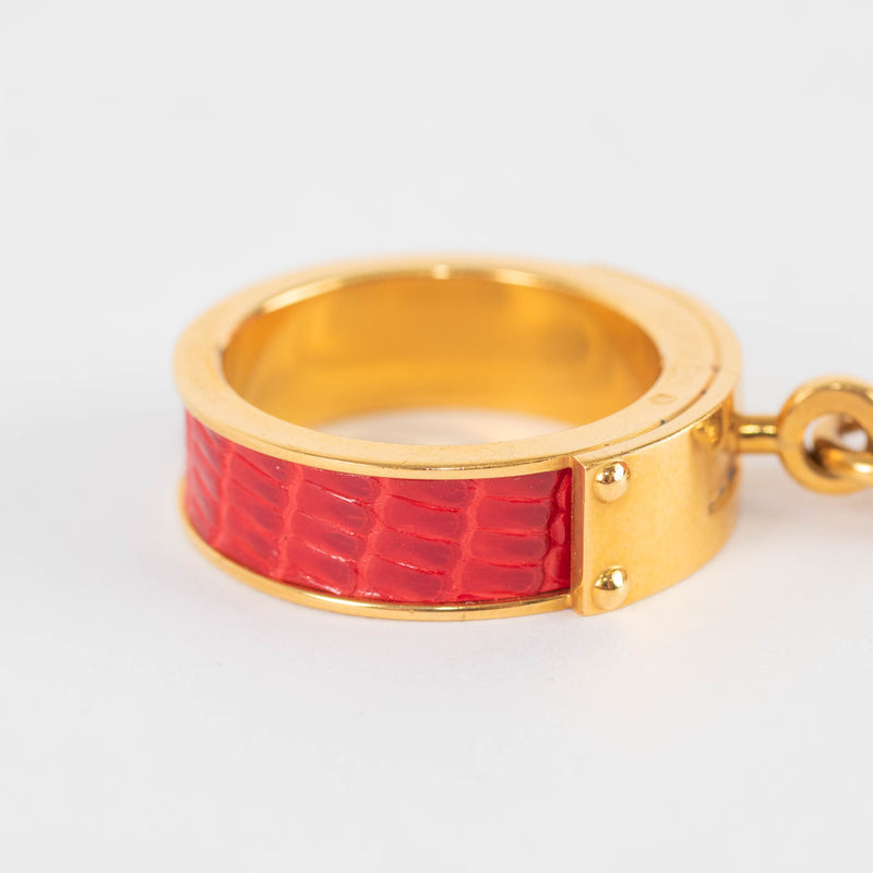 Hermes Gold Red Kelly Cadena Leather Scarf Ring
