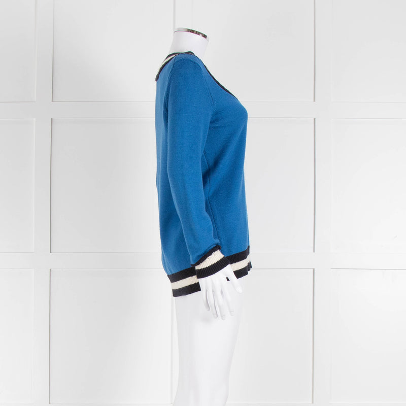 Claudie Pierlot Blue V Neck Jumper With Stripe Detail