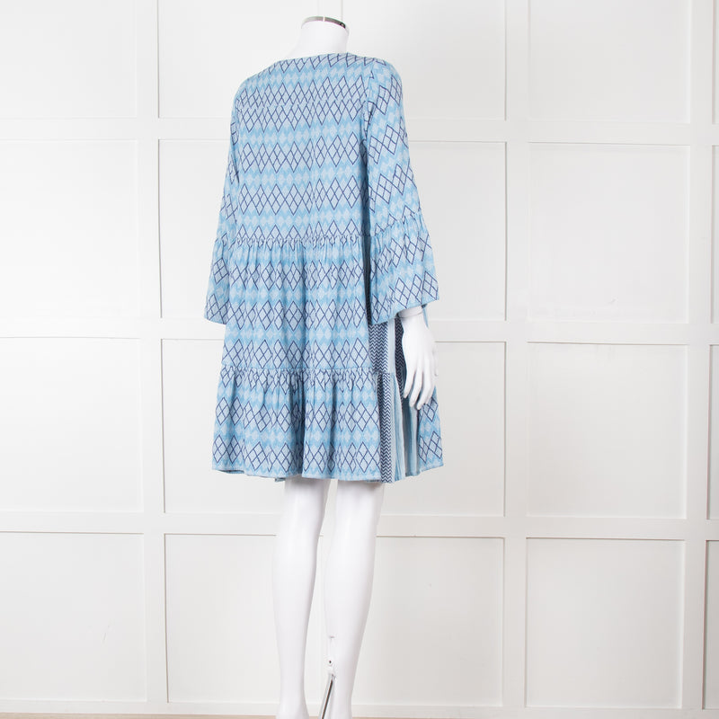 Cecilie Copenhagen Blue Woven Chevron Pattern Mini Dress