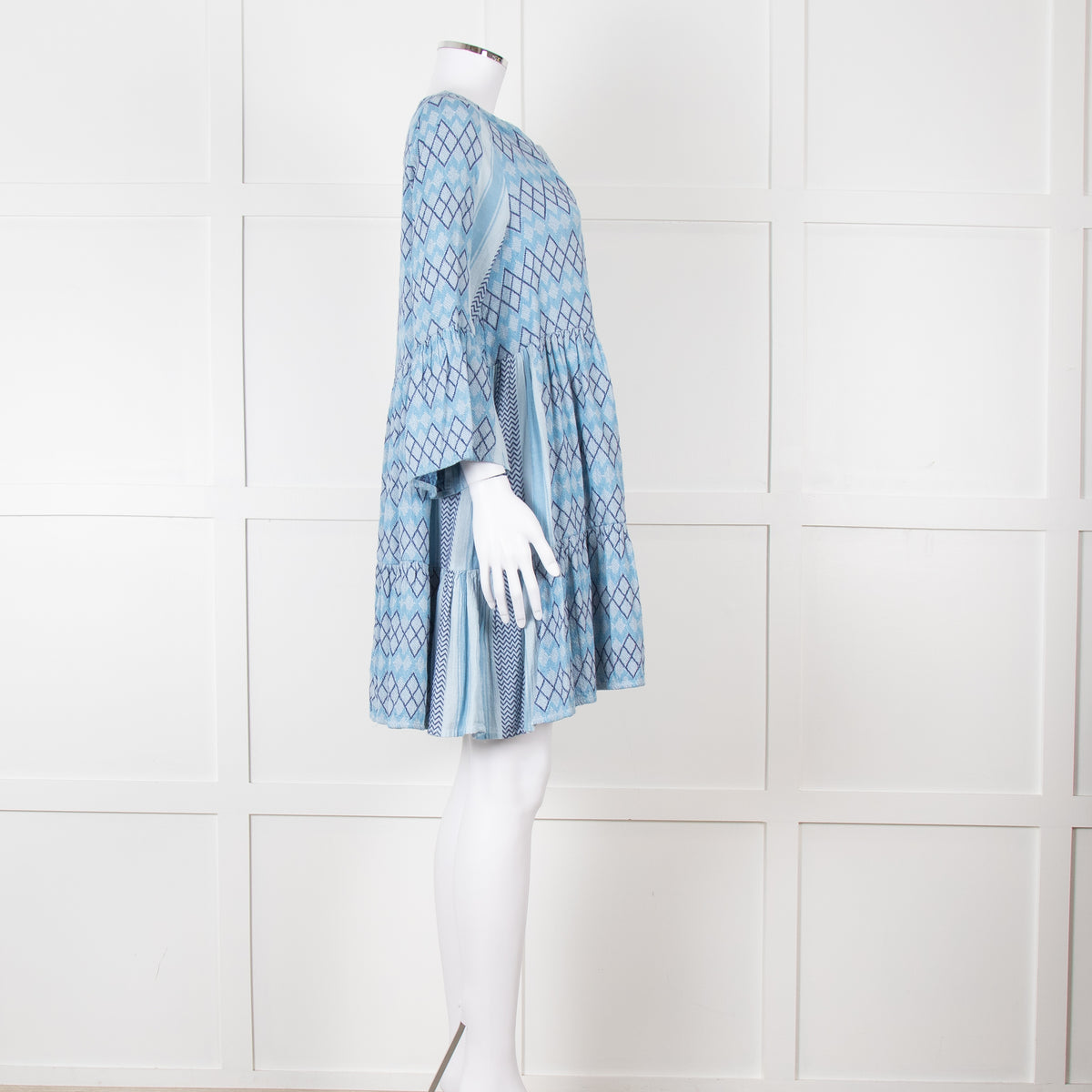 Cecilie Copenhagen Blue Woven Chevron Pattern Mini Dress