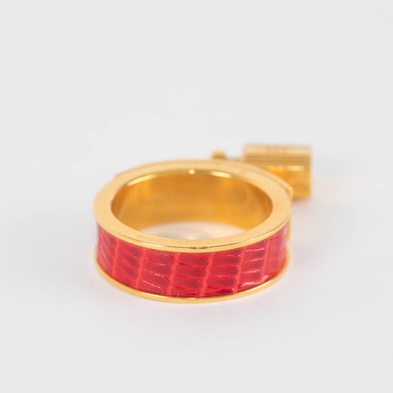 Hermes Gold Red Kelly Cadena Leather Scarf Ring