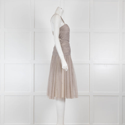 Burberry Pale Grey Net Crystal Detail Sleeveless Dress