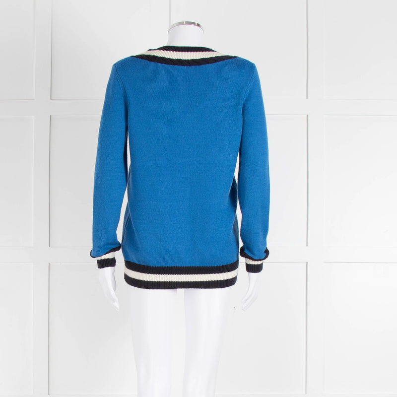 Claudie Pierlot Blue V Neck Jumper With Stripe Detail