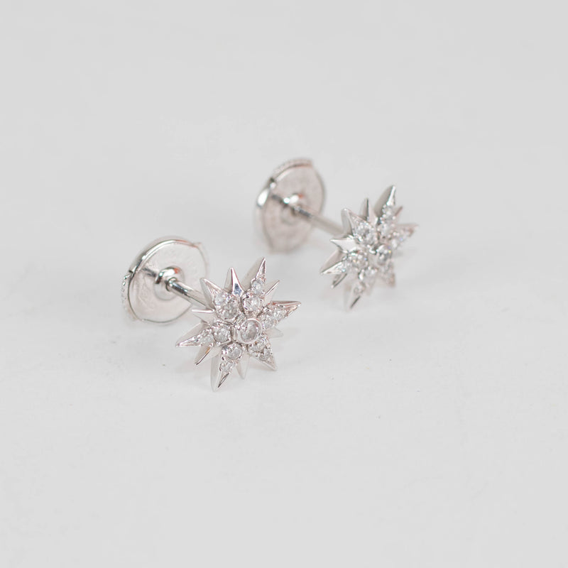 Elise Dray 18ct White Gold Diamond Star Burst Earrings