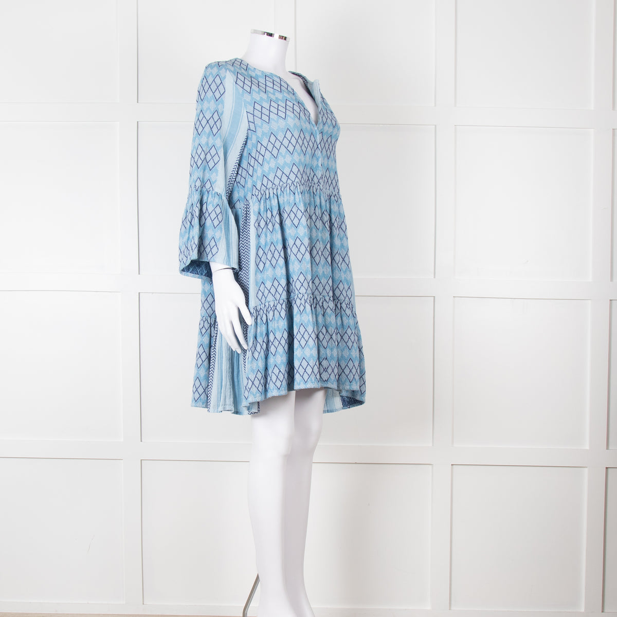 Cecilie Copenhagen Blue Woven Chevron Pattern Mini Dress