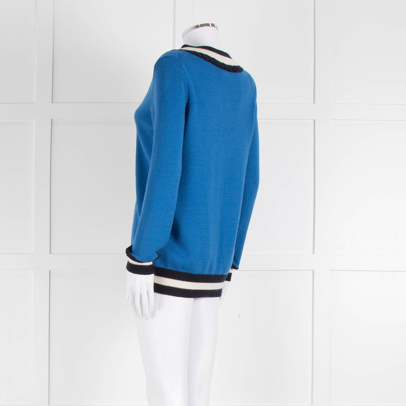 Claudie Pierlot Blue V Neck Jumper With Stripe Detail