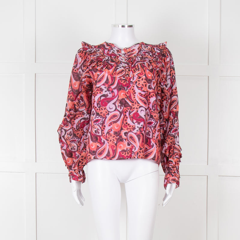 Magali Pascal Red Swirl Pattern Frilled Blouse