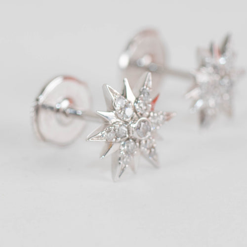 Elise Dray 18ct White Gold Diamond Star Burst Earrings