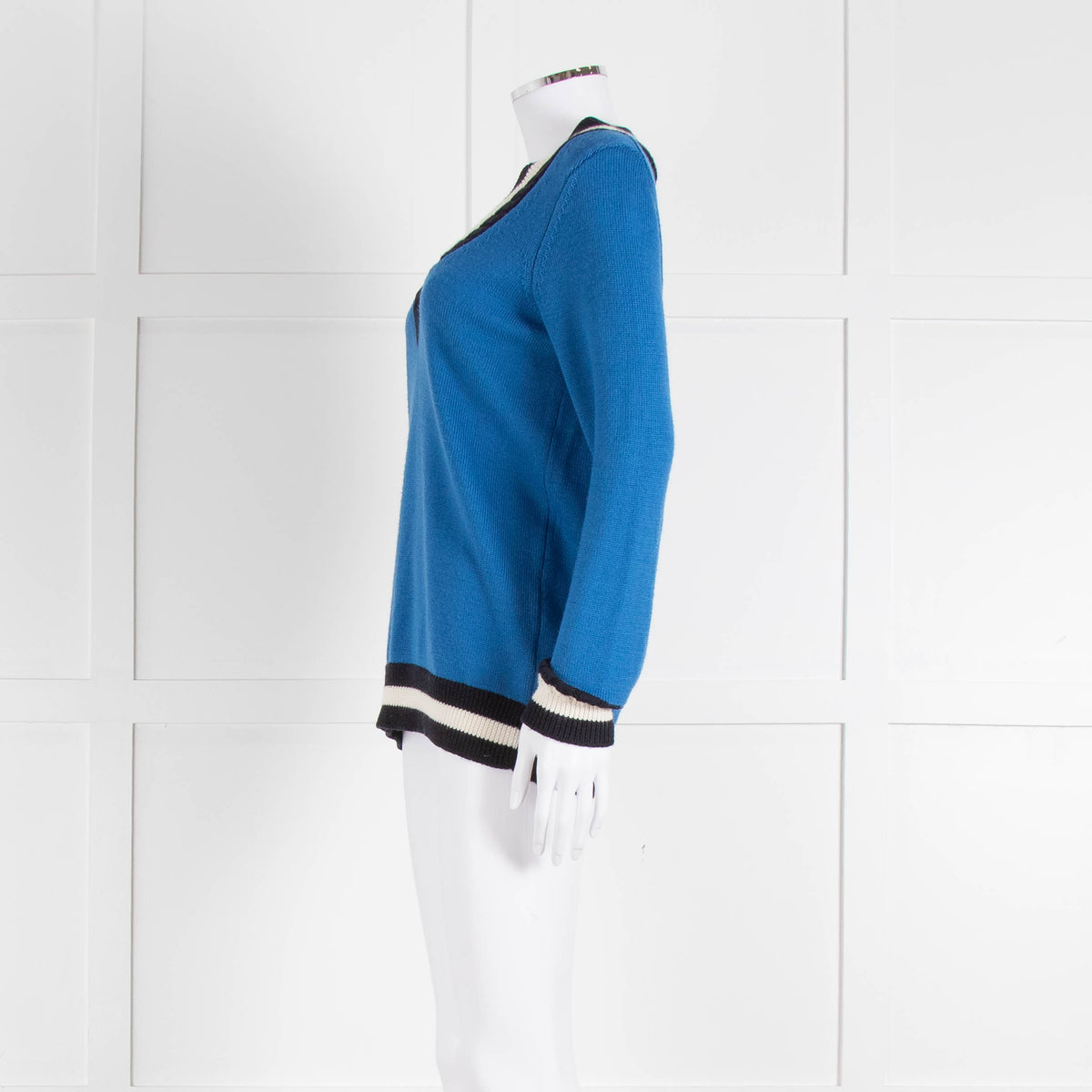 Claudie Pierlot Blue V Neck Jumper With Stripe Detail