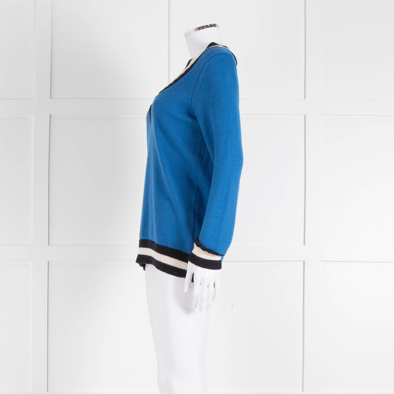 Claudie Pierlot Blue V Neck Jumper With Stripe Detail
