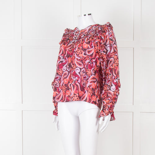 Magali Pascal Red Swirl Pattern Frilled Blouse