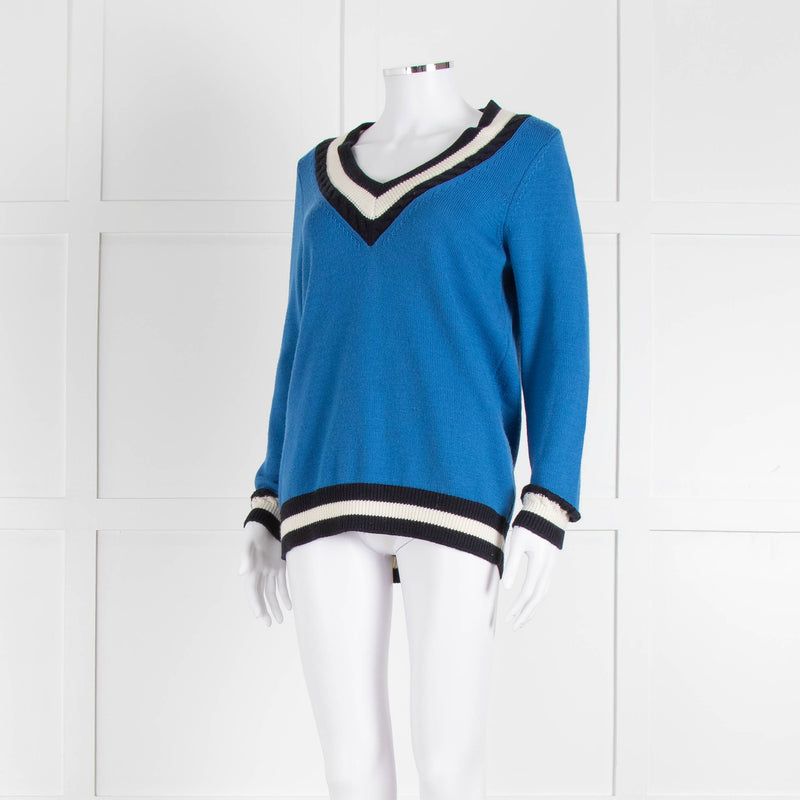 Claudie Pierlot Blue V Neck Jumper With Stripe Detail