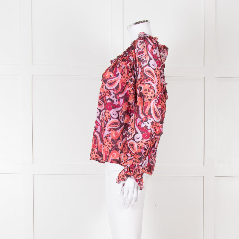 Magali Pascal Red Swirl Pattern Frilled Blouse