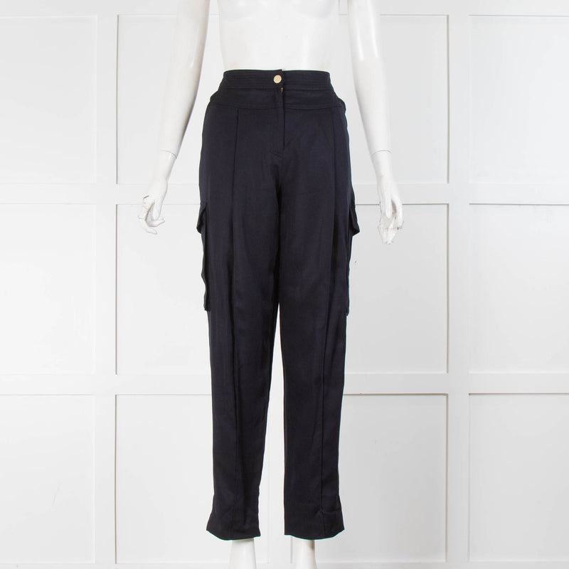 ME + EM Navy Blue Gold Button Cargo Trousers