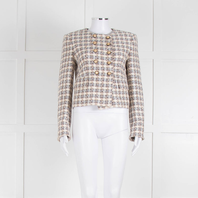 Veronica Beard Metallic Cream Blue Brown Boucle Tweed Short Jacket