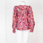 Magali Pascal Red Swirl Pattern Frilled Blouse