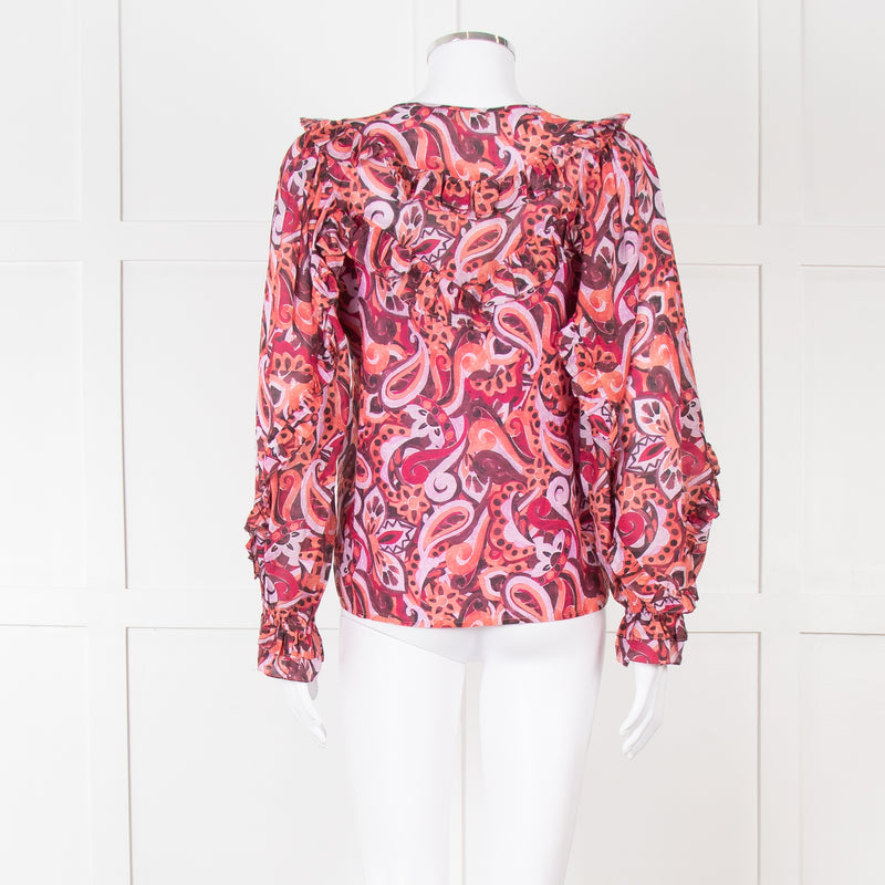 Magali Pascal Red Swirl Pattern Frilled Blouse
