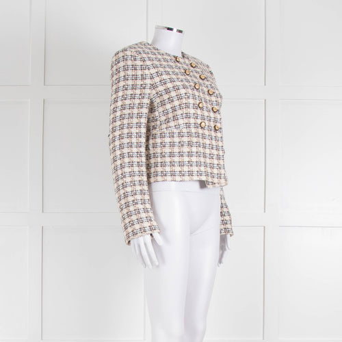 Veronica Beard Metallic Cream Blue Brown Boucle Tweed Short Jacket