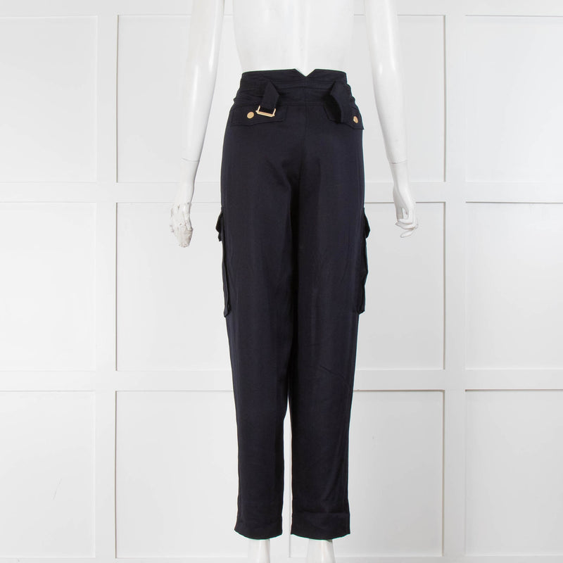 ME + EM Navy Blue Gold Button Cargo Trousers