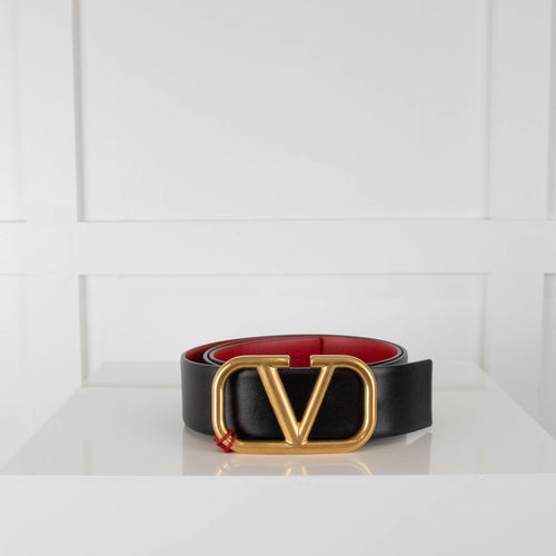 Valentino Black and Red V Logo Reversible Belt