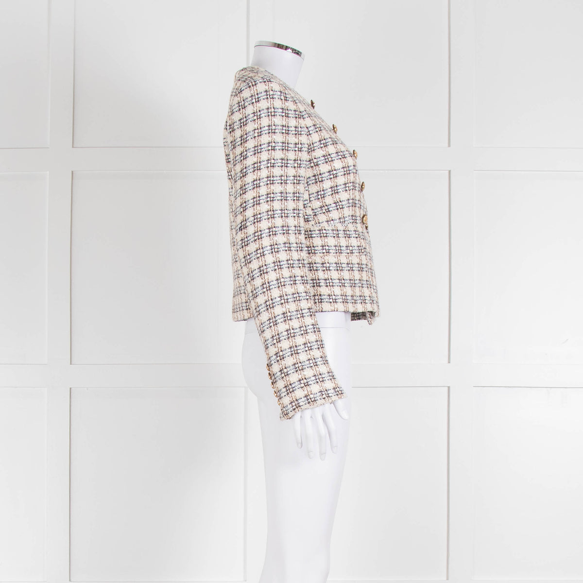 Veronica Beard Metallic Cream Blue Brown Boucle Tweed Short Jacket