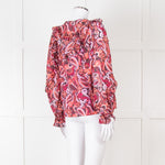 Magali Pascal Red Swirl Pattern Frilled Blouse