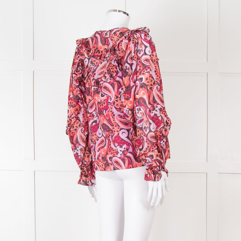 Magali Pascal Red Swirl Pattern Frilled Blouse