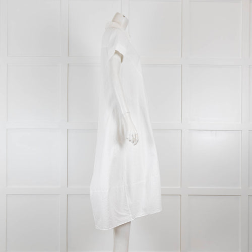 Bamford White Textured Cotton Short Sleeve Midi Dress