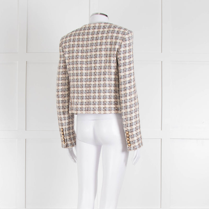Veronica Beard Metallic Cream Blue Brown Boucle Tweed Short Jacket