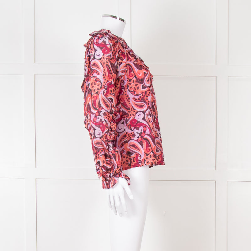 Magali Pascal Red Swirl Pattern Frilled Blouse
