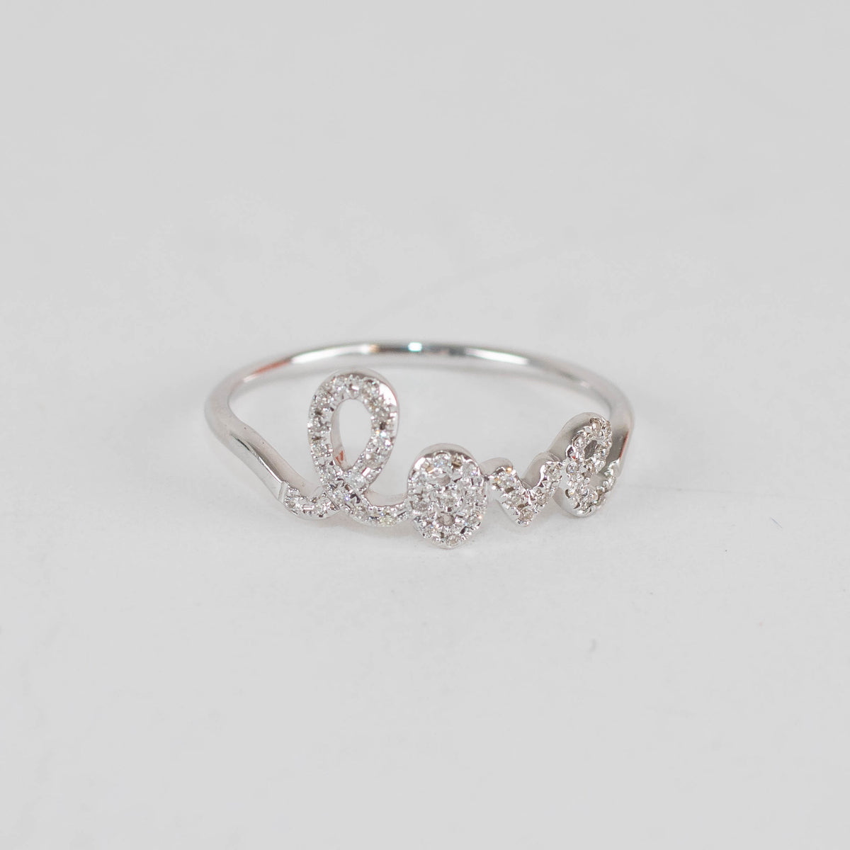 Sydney Evan 14ct White Gold & Pave Diamond Love Ring