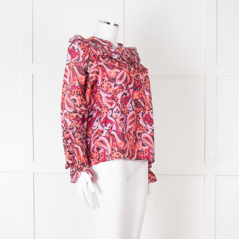 Magali Pascal Red Swirl Pattern Frilled Blouse