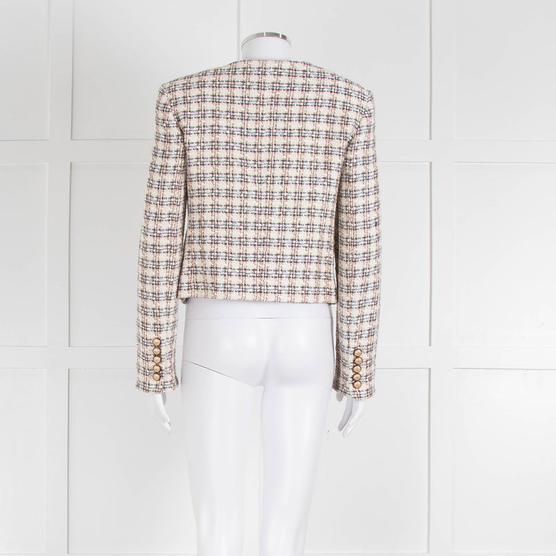 Veronica Beard Metallic Cream Blue Brown Boucle Tweed Short Jacket