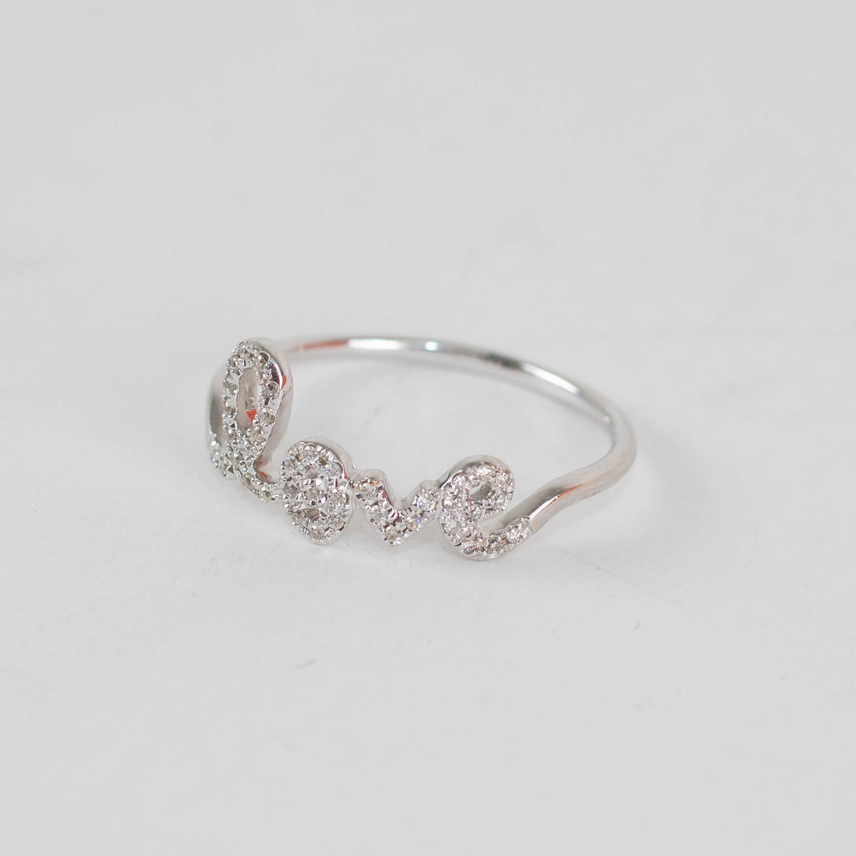 Sydney Evan 14ct White Gold & Pave Diamond Love Ring