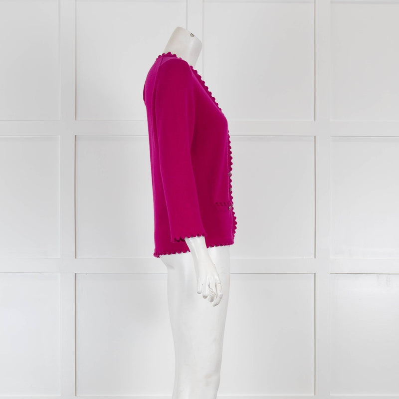 Chanel Fuchsia Cashmere Button Down Long Sleeve Pullover