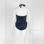 Chanel Navy Blue Camelia Print One Piece Swimwear