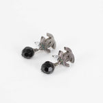 Chanel Gun Metal CC Black Crystal Earrings