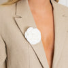 Chanel Cream Fabric Camelia Silver CC Logo Brooch