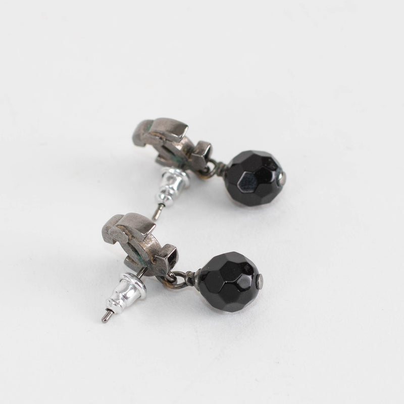 Chanel Gun Metal CC Black Crystal Earrings
